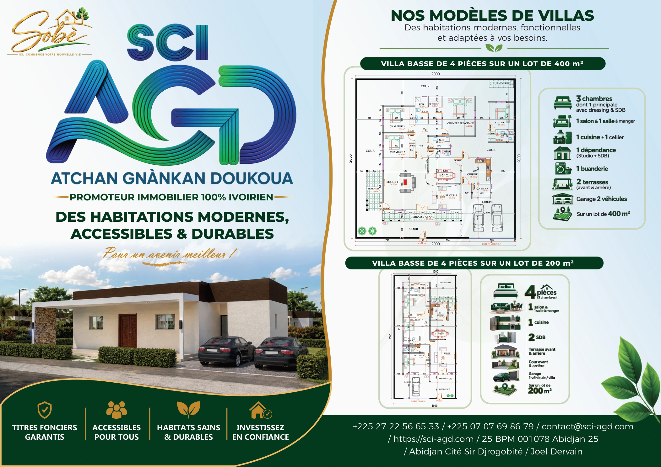 Brochure SCI AGD, page 1 sur 2 : Les villas et leurs plans