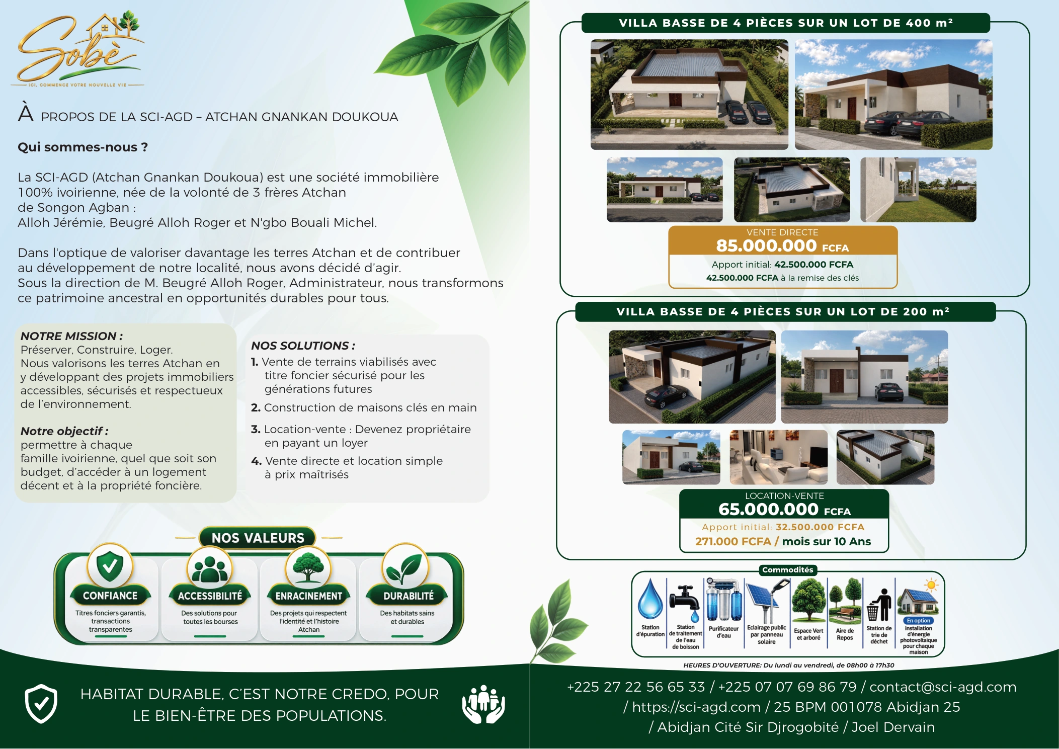Brochure SCI AGD, page 2 sur 2 : La SCI AGD, les prestations et les tarifs